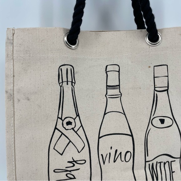 Unbranded Canvas Tote Bag for Wine Bottles Vino Bubbly - Picture 2 of 10